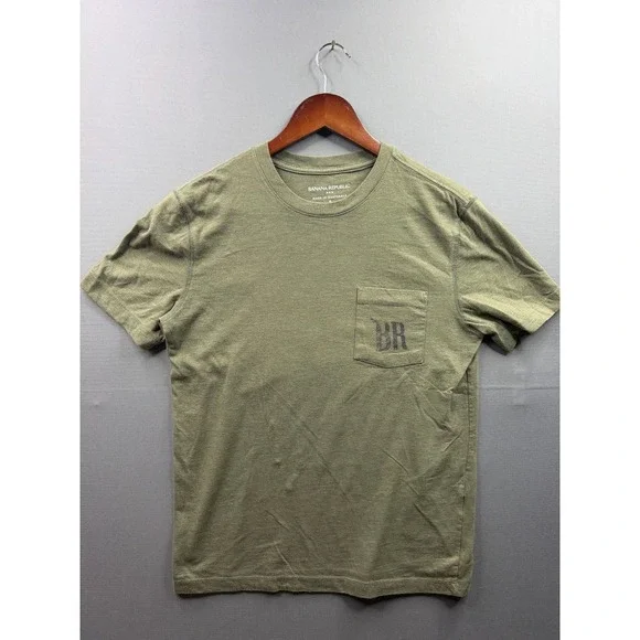 Banana‎ Republic Pocket T-Shirt Mens Green High Flying Airplane Graphic Small
