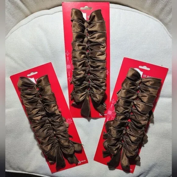 Lot of 3 Holiday Time Velvet Decorative Christmas Brown Bows
