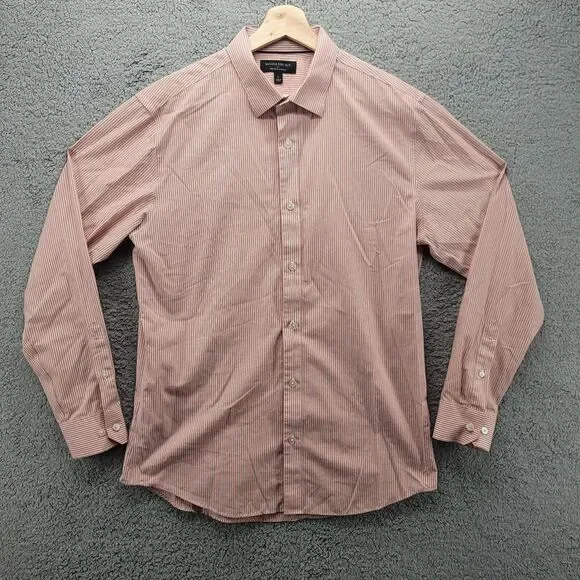 Banana Republic‎ Shirt mens Large Pink stripped Non iron slim fit Long Sleeve