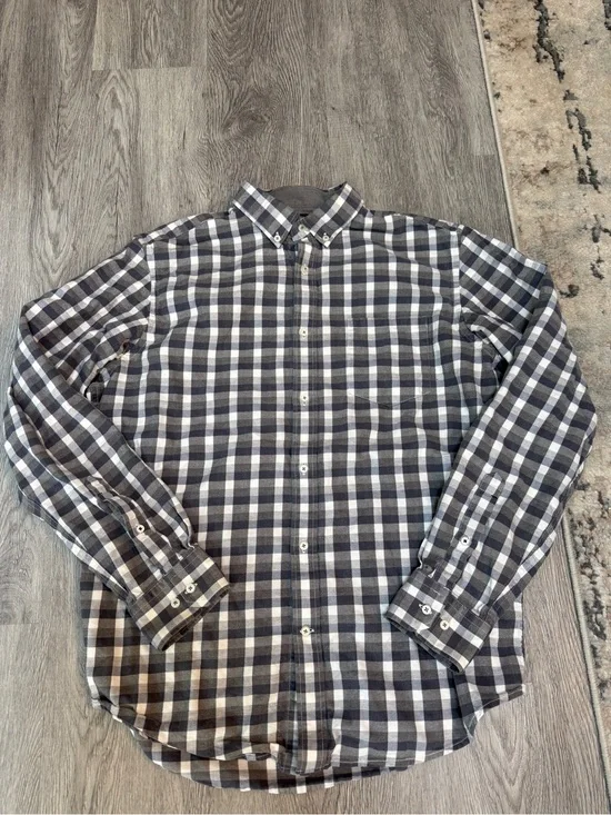 Banana Republic Luxe Flannel Slim Fit Button Shirt Mens Large Gray Plaid Long Sl