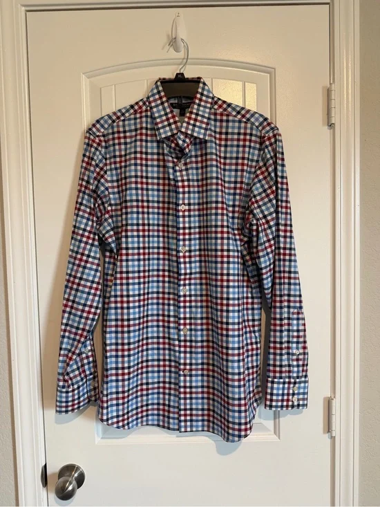 Banana Republic Men's Check Dress Shirt in Blue and Red