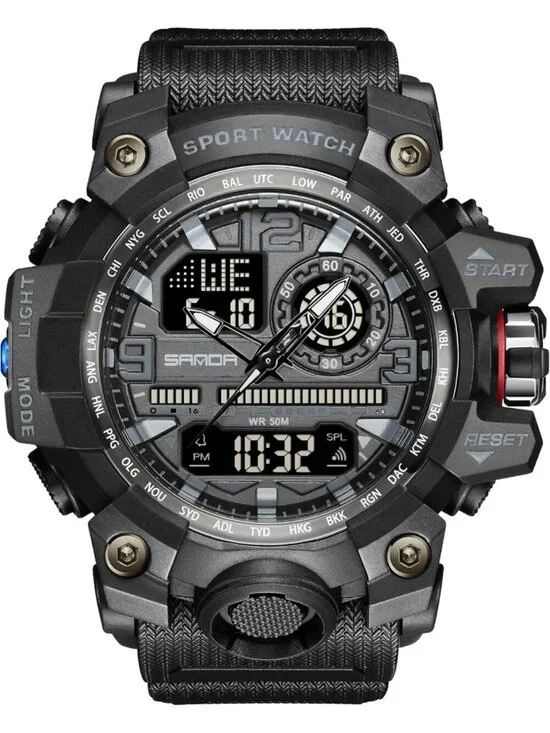 Men's Black Analog Quartz Waterproof Military Sports Outdoor LED Digital Watch