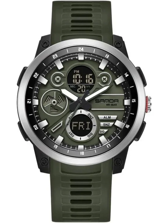 Men's Military Green Analog Quartz Stainless Steel Electronic LED Digital Watch