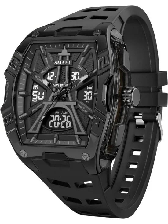 Men's Black Analog Quartz Waterproof Sports Classic Square LED Digital Watch