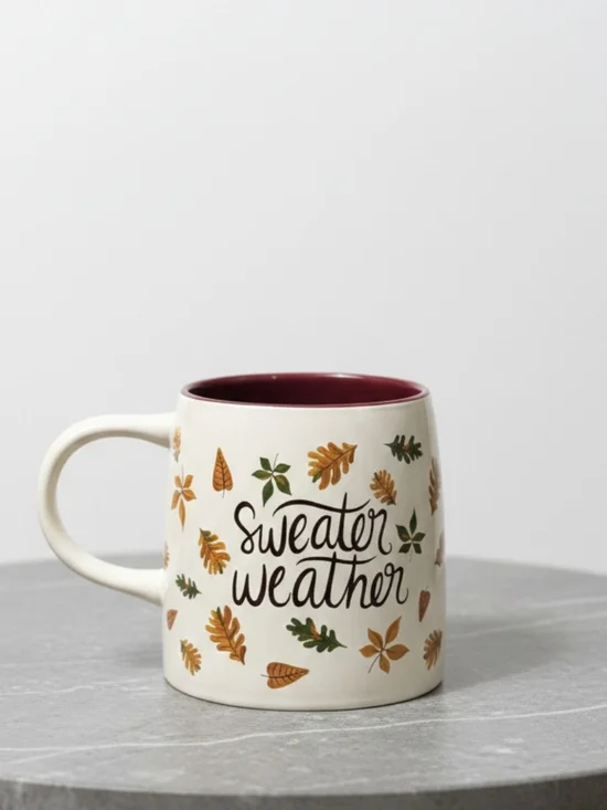 Sweater Weather Fall Ceramic Mug - Cream with Maroon Interior