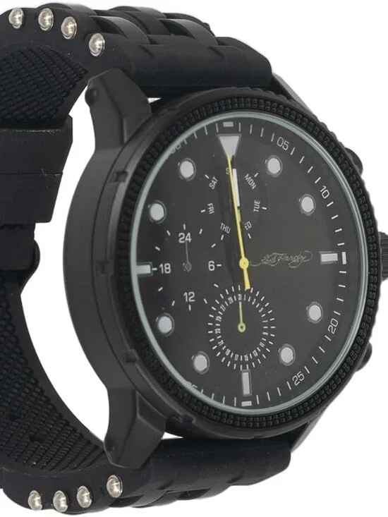 ED HARDY Men's Matte Black Watch with Round Face and Black Silicone Strap 50444