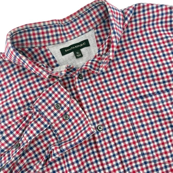 Banana Republic Mens XL Crimson Red Gingham Twill Button Down Shirt 235740-01