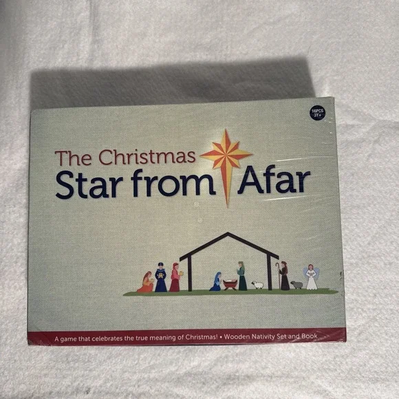 The Christmas Star From Afar 16PCS Wooden Nativity Set Gam & Book NEW