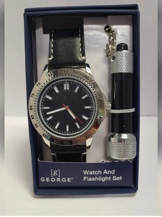 💜 George Men's Set - 1 Analog Watch and 1 Flashlight(works just needs batteries)