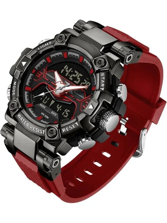 Men's Red Analog Quartz Cool Designer Hombres Unique Electronics Digital Watch