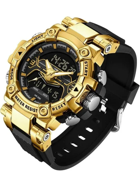 Men's Gold Analog Quartz Cool Designer Hombres Unique Electronics Duty Watch