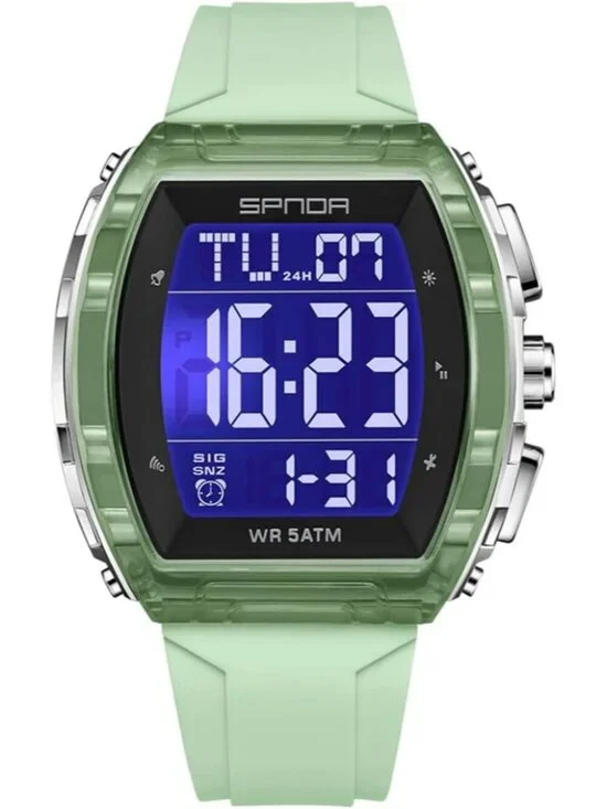 Men's Green Analog Quartz Tonneau Shape Dual Waterproof Digital Luxury Watch