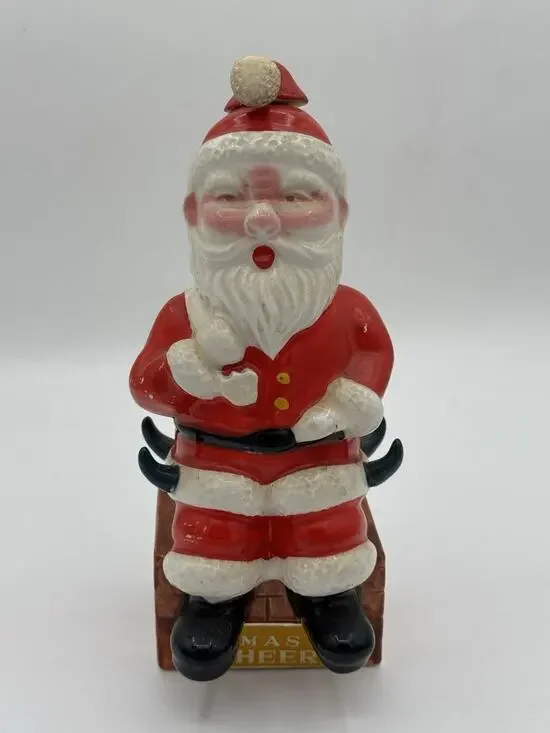 Vintage Japan Ceramic Santa Claus Decanter Xmas Cheers Chimney Cork Stopper