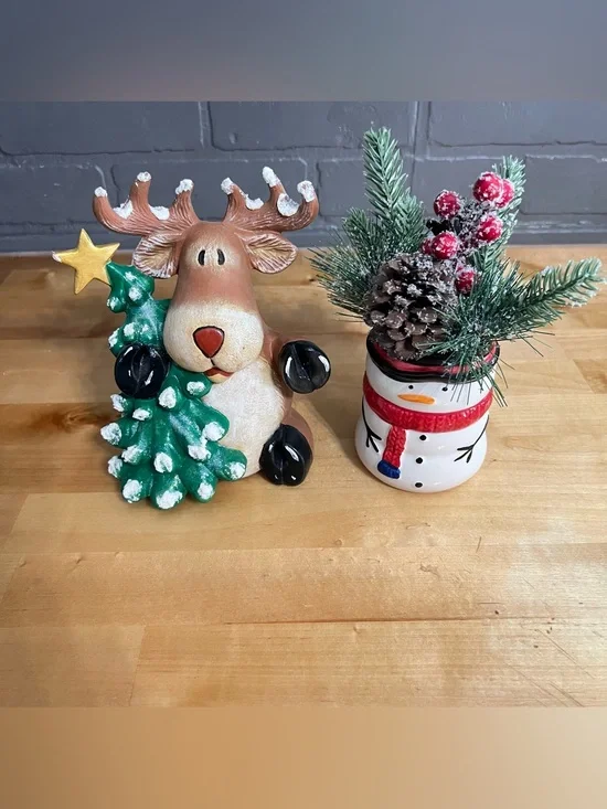 5”x 7” Christmas Reindeer and  8” Decorative Snowman Bundle