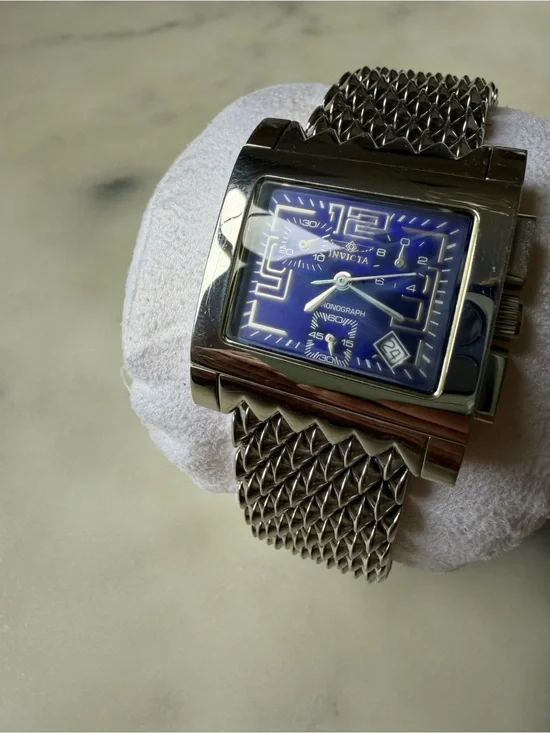 Invicta Silver Stainless Steel Watch with Blue Dial