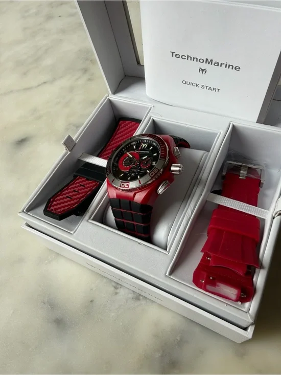 Technomarine Men’s Red and Black Sport Chronograph Watch with Extra Straps