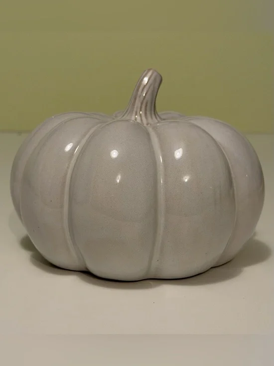 NWT Modern Cream Ceramic Pumpkin Glazed Minimalist Fall Harvest Tabletop Decor