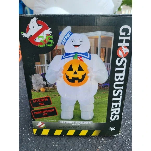 Gemmy Ghostbusters Stay Puft Inflatable 5ft White Pumpkin Halloween Decor