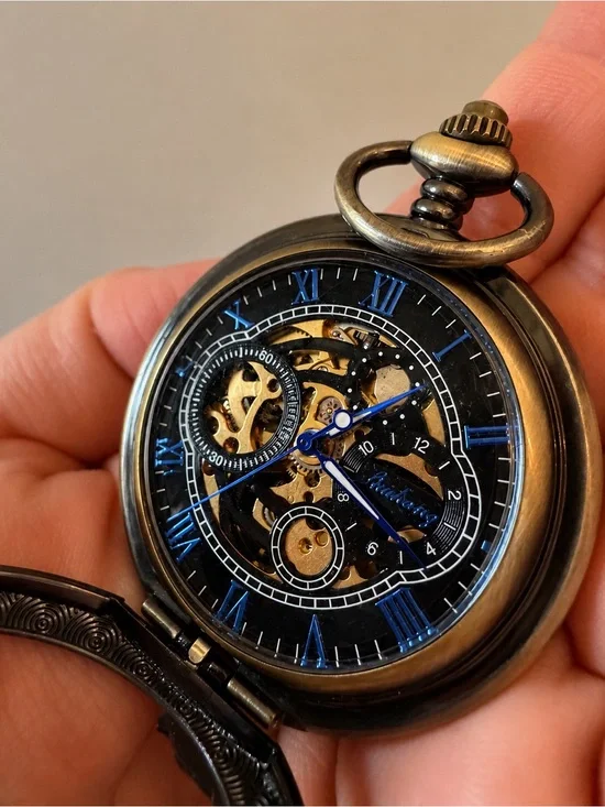 ManChDa Dragon Skeleton Mechanical Pocket Watch Hand Wind Vintage Steampunk