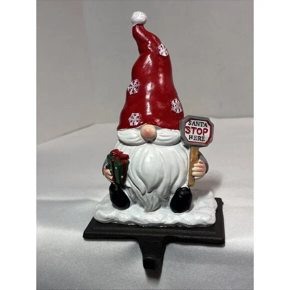 Christmas Gnome Stocking Holder Santa Stops Here 6.5” Tall