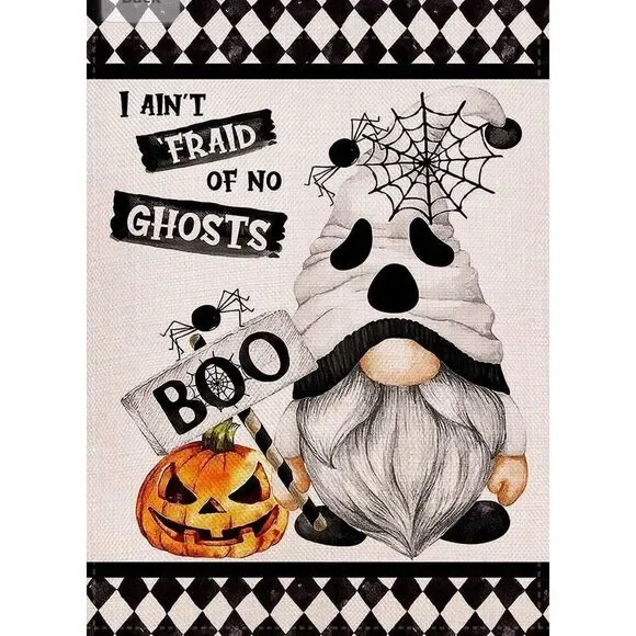 Gnome Halloween Ghost Spider Boo Garden Flag Double Sided 12.5 × 18 Inch