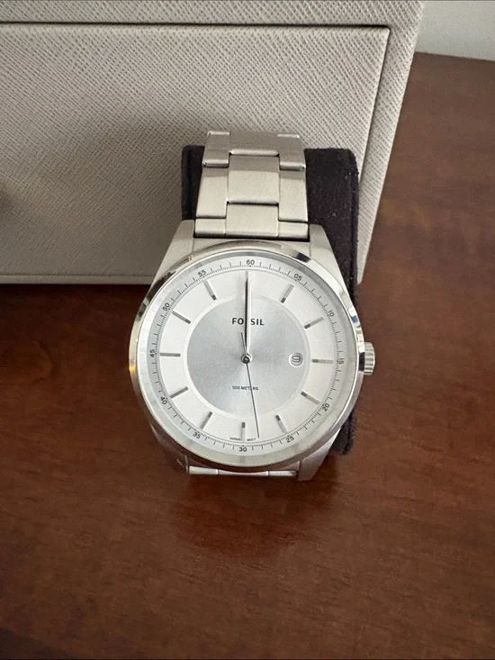 Fossil Men’s Silver Stainless Steel Bracelet Watch with White Dial