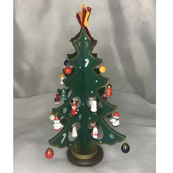 Folding Wooden Tree With 24 Mini Decorations Star Topper And Base Kurt S. Adler