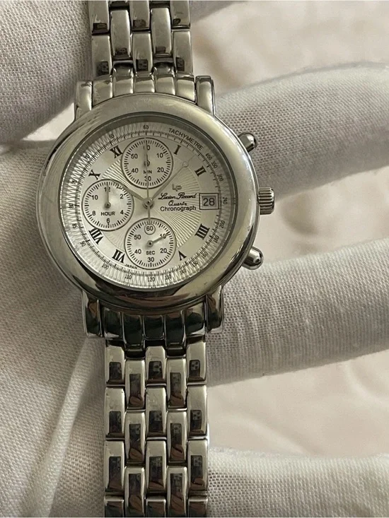 Lucien Piccard Chronograph Quartz Mens Watch 26499SL White Dial Silver Steel 38’