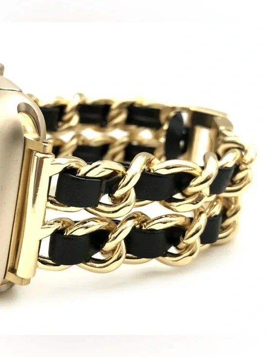 Gold and Black Chain-Link Watch Band for Smartwatch