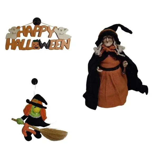 VINTAGE Halloween decoration‎ bundle wood sign witches