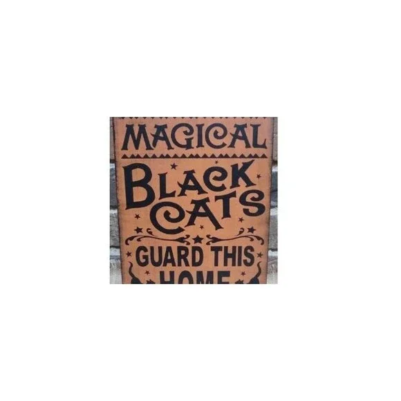 Primitive witch sign Magic Black cats Guard Home Halloween witchcraft witches