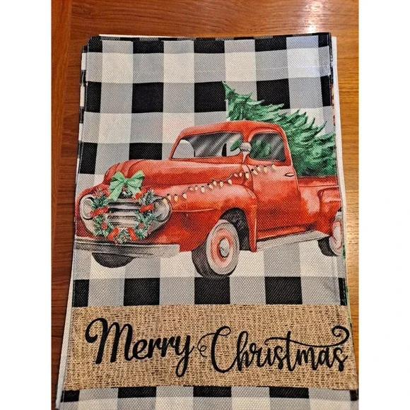 NEW Merry Christmas Red Truck Tree Double Sided Garden Flag 12x18‎ Black White