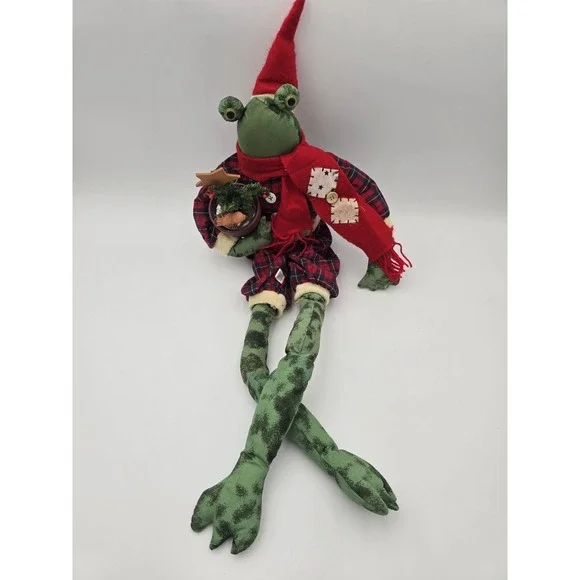 Arline's Crafty Treasures Christmas Frog Long Leg Shelf Sitter Vintage Decor