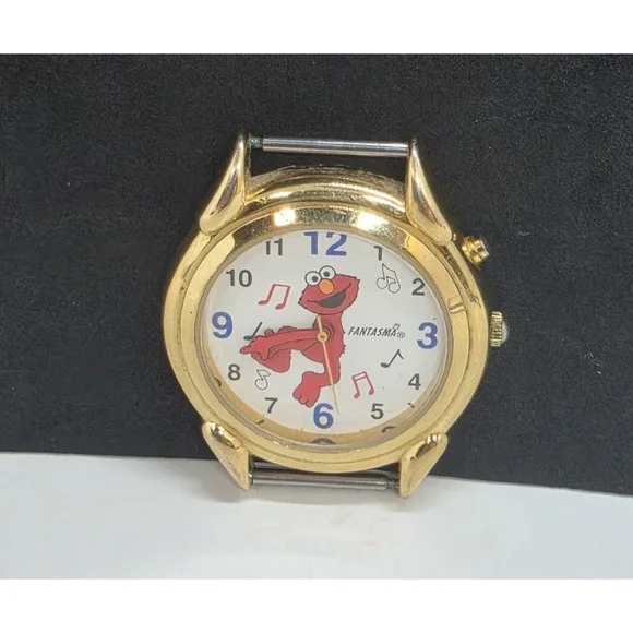 Henson Fantasma Elmo Sesame Street Musical Watch Gold Tone Tested Works No Band