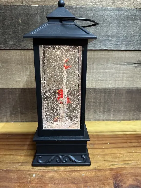 Cardinal Snow Globe Light Up Glitter Lantern Christmas Decoration 11”