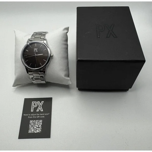 PX‎ Watch Silver Tone Bracelet With Brown Face Model 9WA9001M