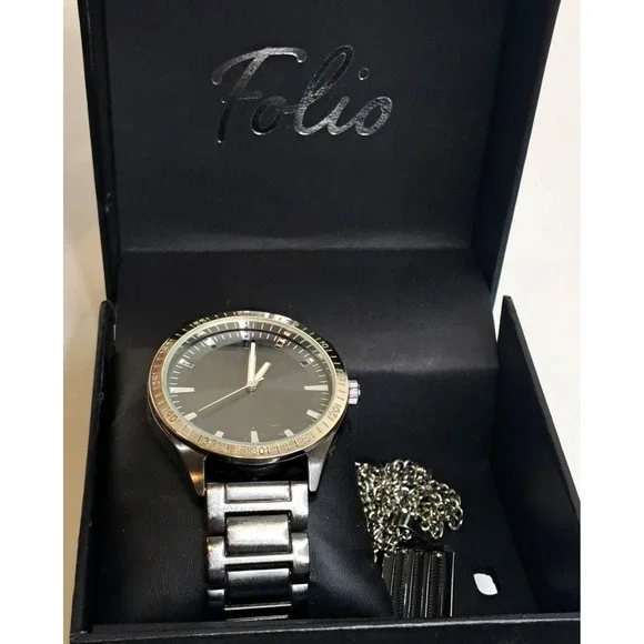 Folio Mens Quartz Watch And Necklace Gift Box Set 26