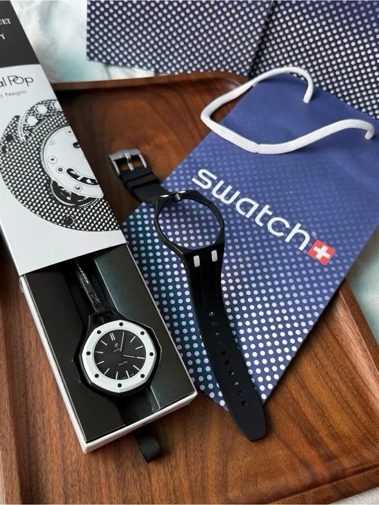 Swatch Men's Black and White Sport Watch with Black Silicone Strap