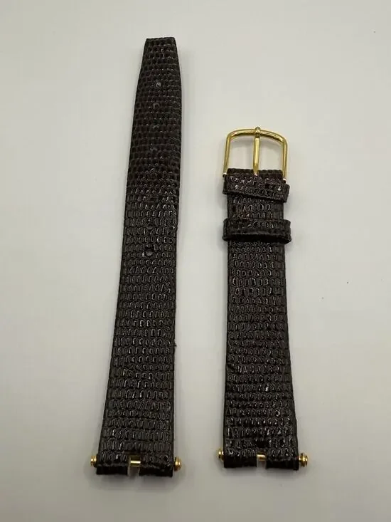 16mm KREISLER Lizard Calfskin Brown NOS Vintage Watch Band & Gold Buckle