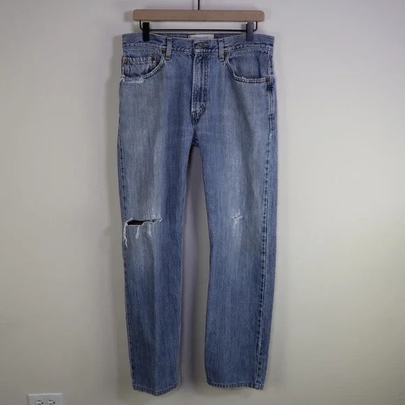 Vintage Levis 505 Regular Fit‎ Jeans 33x34 Grunge Distressed Light Wash Denim