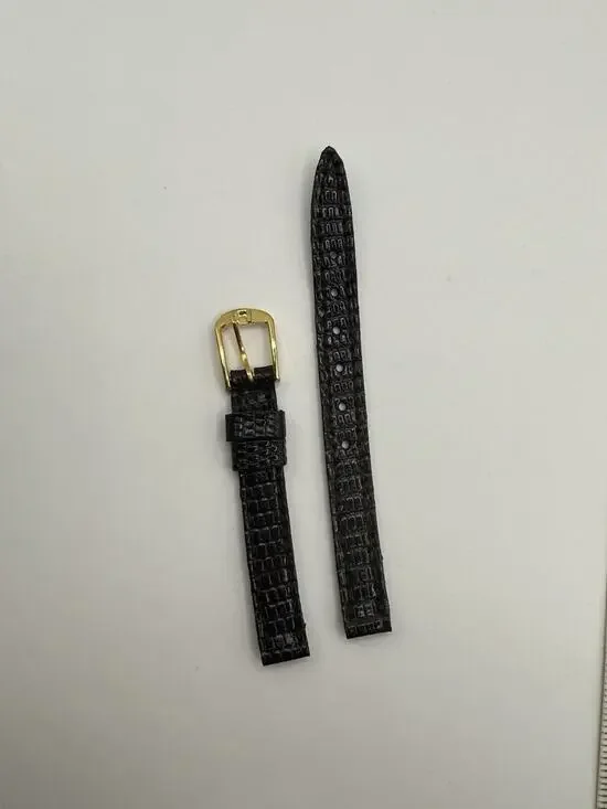 8mm KREISLER Genuine Lizard Black NOS Vintage Watch Band & Gold Buckle