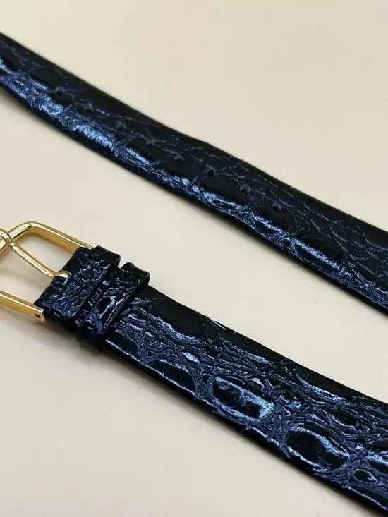 19mm KREISLER Alligator Calfskin Black NOS Vintage Watch Band & Gold-Tone Buckle