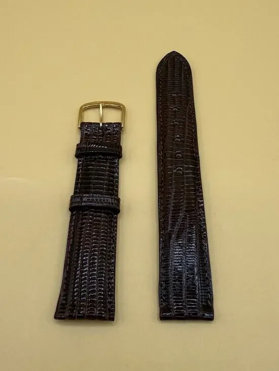 19mm KREISLER Genuine Lizard Black NOS Vintage Watch Band & Gold-Tone Buckle