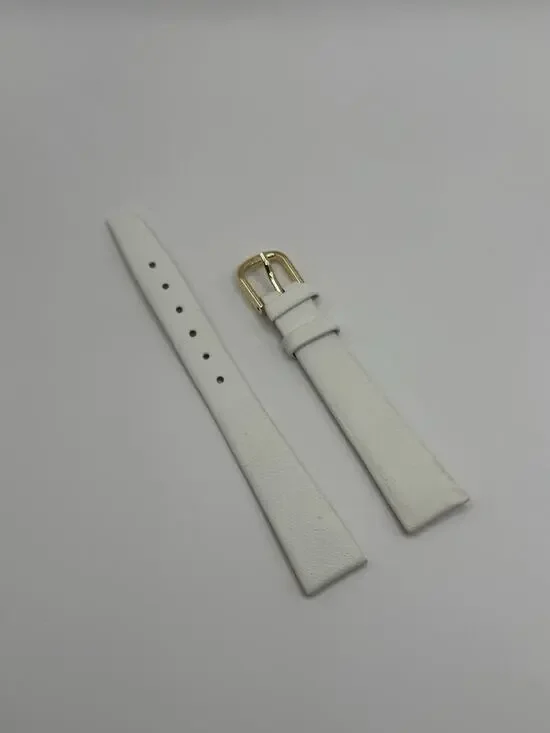 14mm KREISLER Genuine Calfskin White NOS Vintage Watch Band & Gold-Tone Buckle