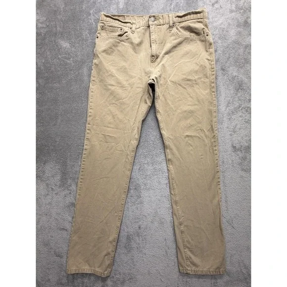 Levis 502 Jeans Mens Measured 39x34 Beige Tapered Stretch Denim‎ Zip Fly