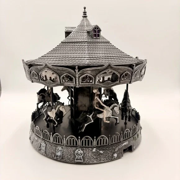 Toil and Trouble Halloween Carousel LED Light Up Rotating Spooky Gothic Decor