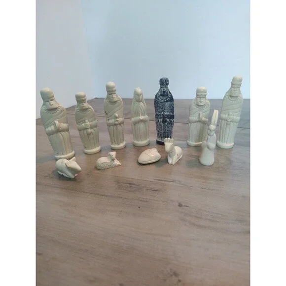 12 Piece Soap Stone Nativity Set Hand Carved African Folk Art Christmas