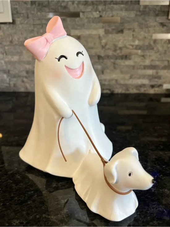 ADORABLE!! Girl Ghost Walking Pet Dog Ghost