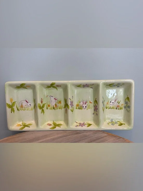 Sweet Olive Designs 4 in 1 divided Bunny Serving Tray hand painted Easter Decor