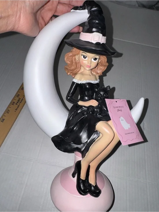 Witch with black cat on crescent moon BNWT